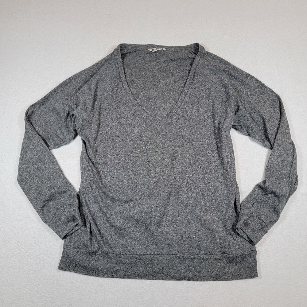 TNA Aritzia Women's Long Sleeve V-Neck Pullover Sweater Sz Small Gray Minimalist